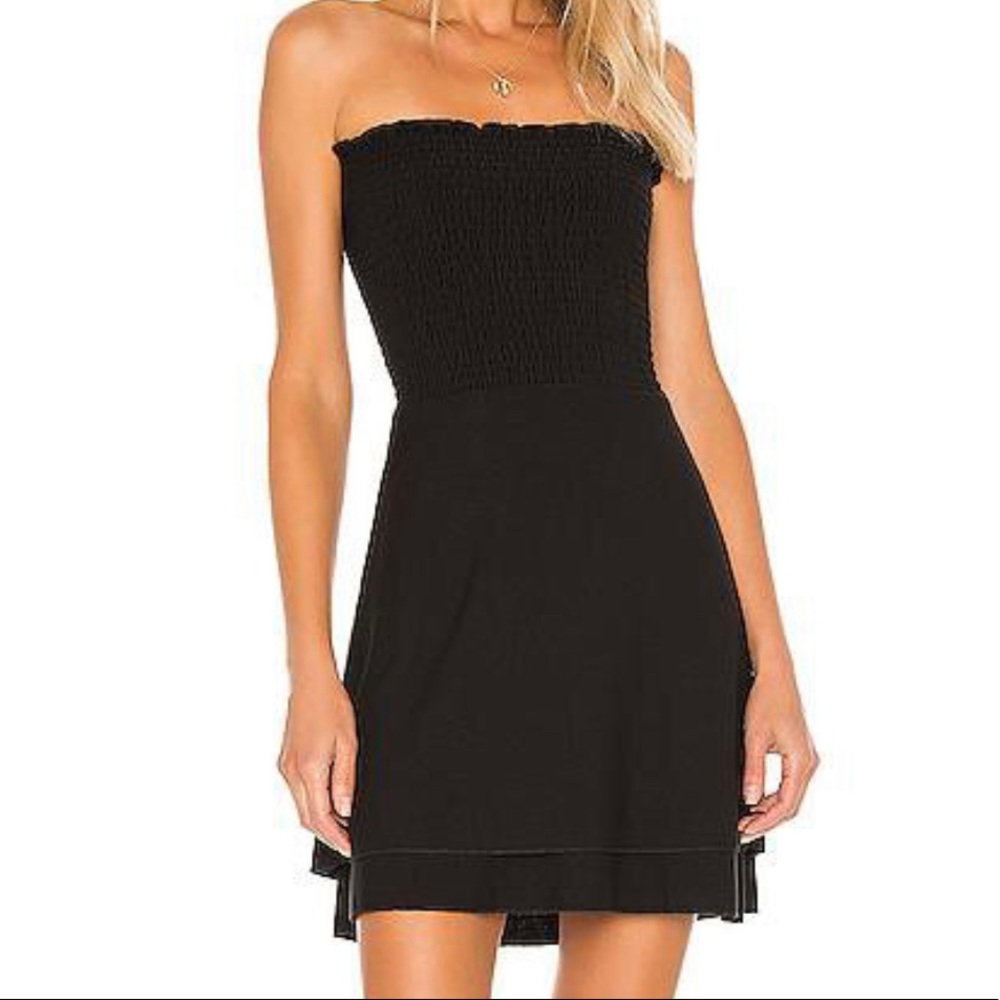 NWT Chaser Knit Strapless Smocked Mini Dress Black